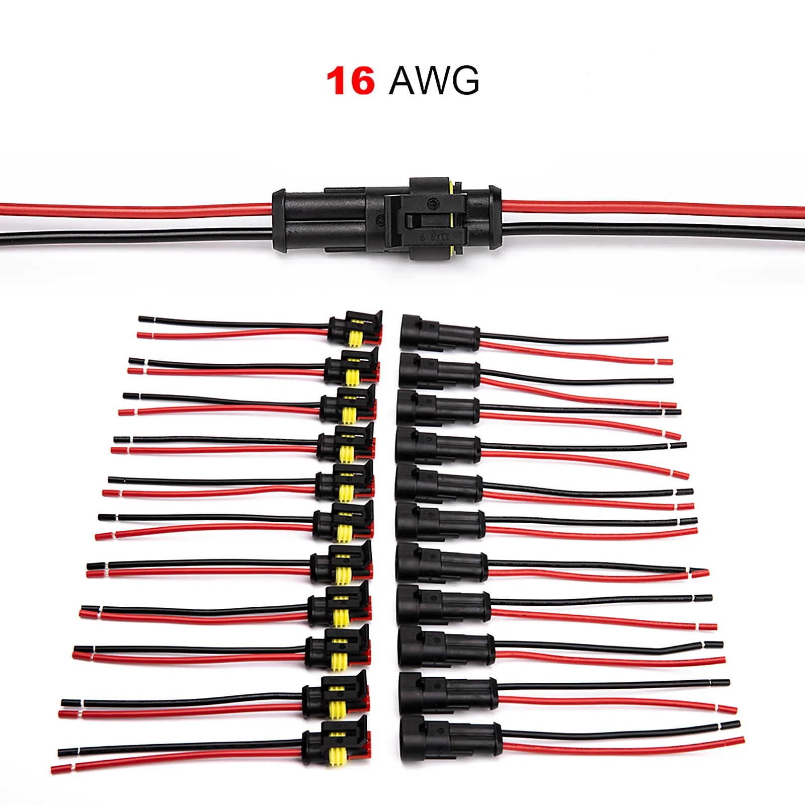 JRready 12Packs 2 pin Connectors, Car Waterproof Electrical Connectors 16AWG (26/0.254) Tinned Copper Wire with Extraction Tool
