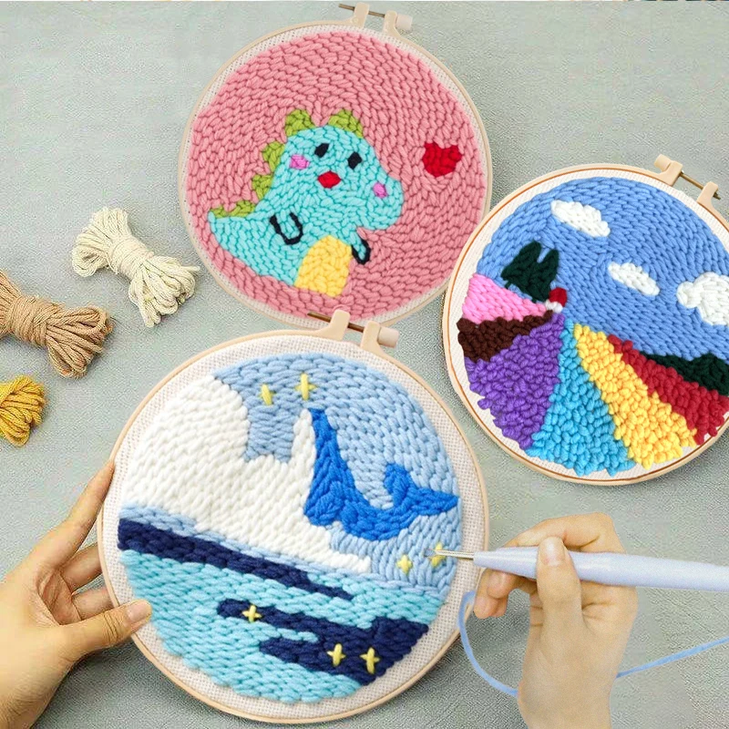Diy Punch Needle Embroidery Starter Kits For Beginner Animal Handicrafts Poking Embroidery Yarn Painting DIY Sewing Craft Art