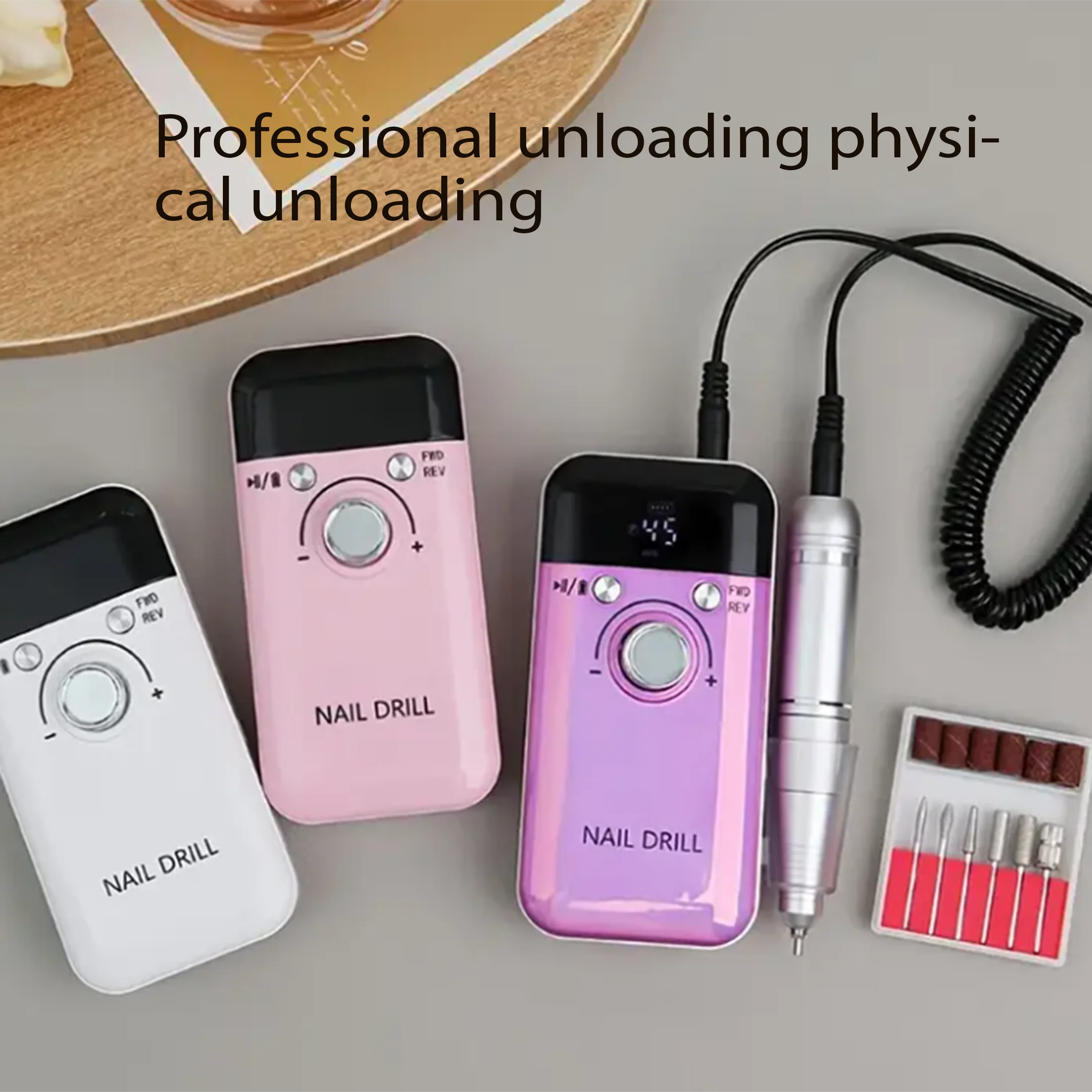 Elektryczna wiertarka do paznokci o prędkości 45 000 obr./min, z wyświetlaczem LCD, akumulatorowa, do polerowania lakieru żelowego.