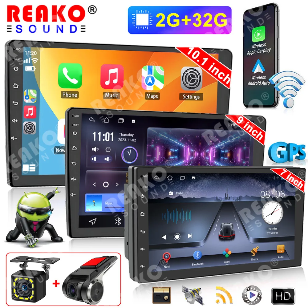 

REAKOSOUND 7 9 10 Inch Car Radio 2din Wireless Carplay Android Auto Universal Multimedia Player GPS WIFI Autoradio NO 2 Din DVD