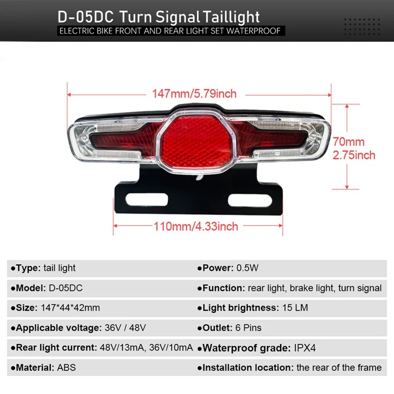 Electric Bike Headlight And Rear Light Set Waterproof DK336 Turn Horn Switch For 8Pin 9Pin Controller Easy Install