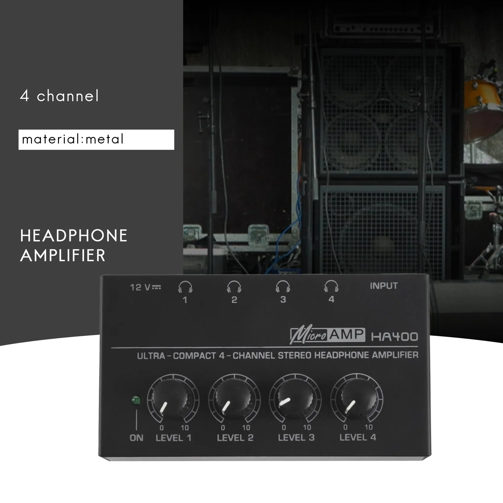 Eu Plug Ha400 4 Channel Headphone Amplifier With Power Adapter Black