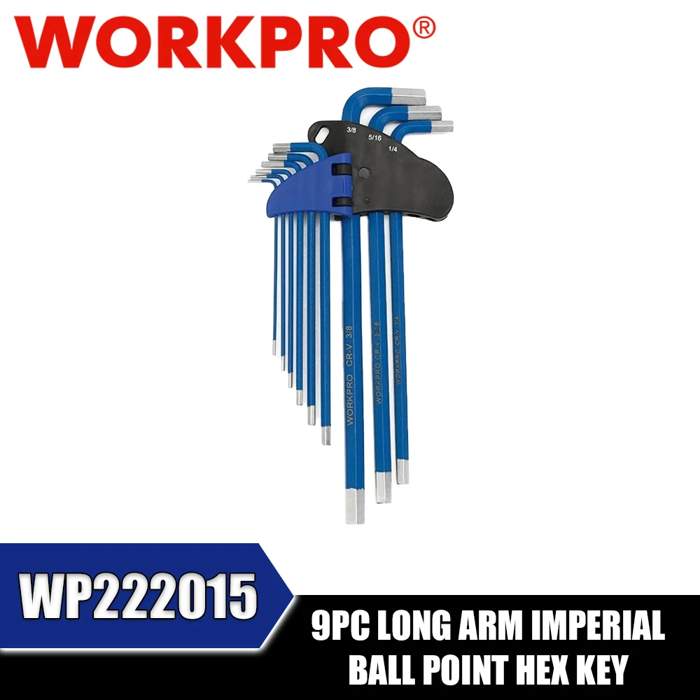WORKPRO WP222015 9PC Long Arm Imperial Ball Point Hex Key Hand Tools