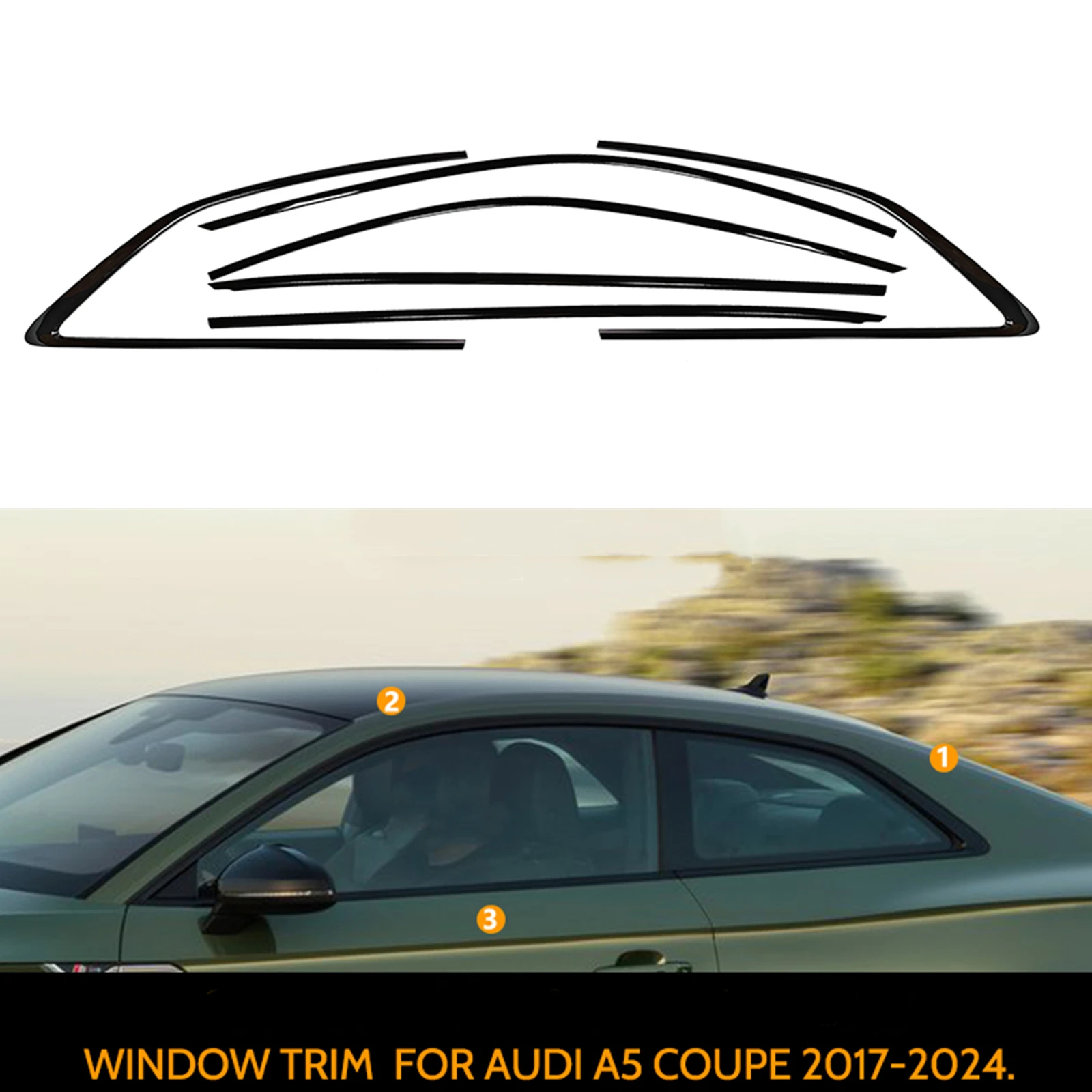 

For Audi A5 S5 RS5 2 Door Coupe 2017-2024 Exterior Window Cover Trim Weatherstrip Chrome Black Car Door Decorative Seal Strip