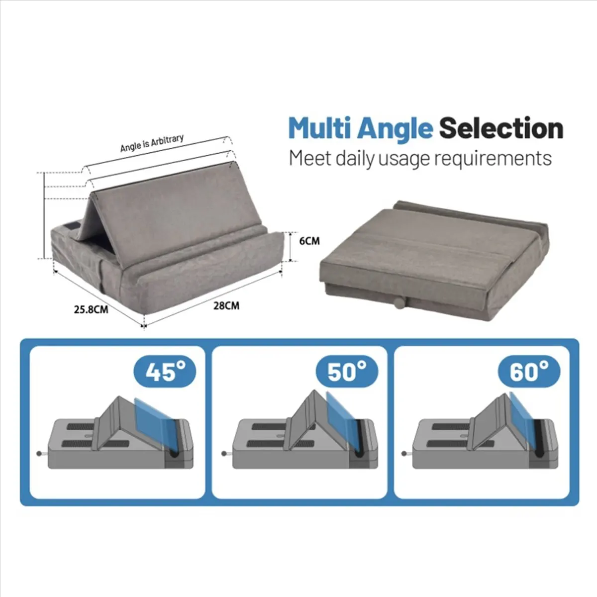 N14R Top Tablet Pillow Stand with Storage Foldable for Holder for Bed & Lap and Desk Angle Adjustable Soft Pad Dock