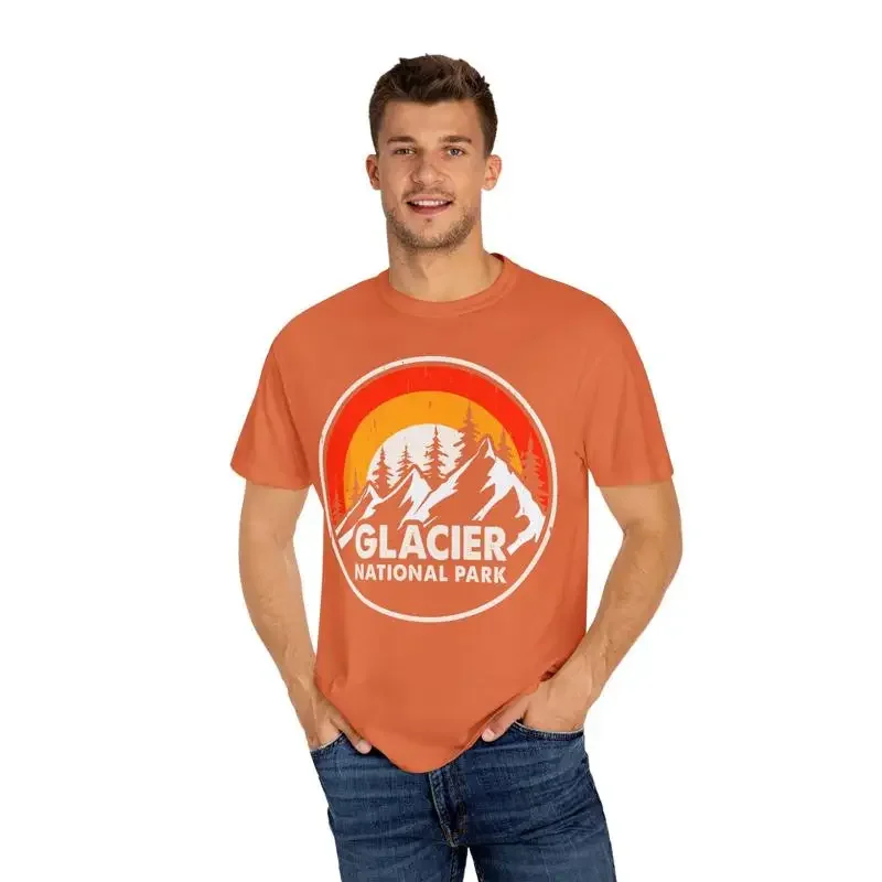 Glacier National Park T shirt Garment Dyed Mountain Lover Outdoor Adventure Nature Enthusiast Top Vintage Style
