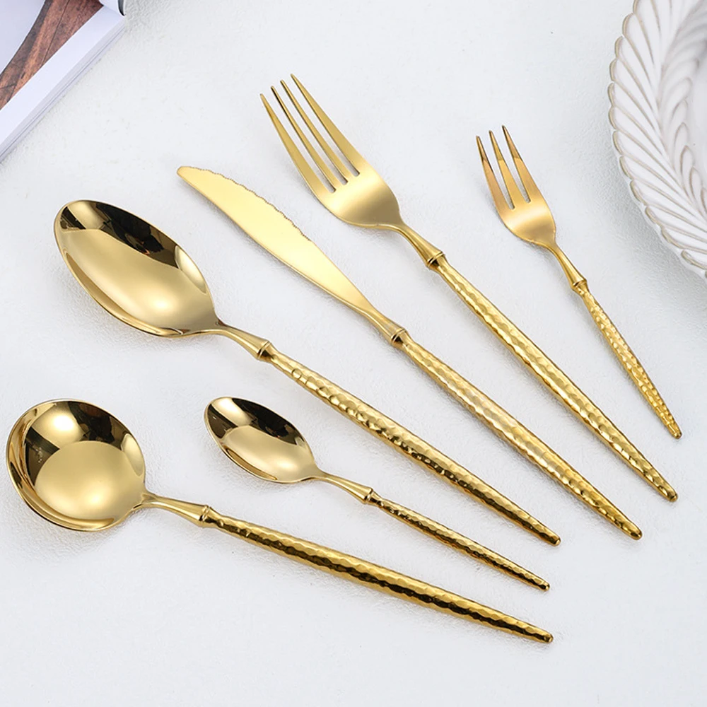 

6Pcs Tableware Set 304 Stainless Steel Knife Fork Spoon Cutlery Set Ballet Hammer Pattern Dinnerware Set Dishwasher Safe Gift