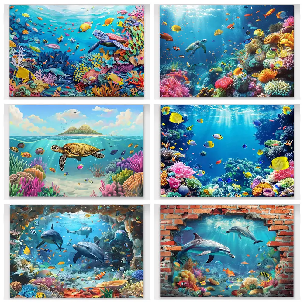 

Underwater World Marine Animal Backdrops for Photography Undersea Fish Coral Aquarium Tank Backgrounds Baby Shower Photo Studio