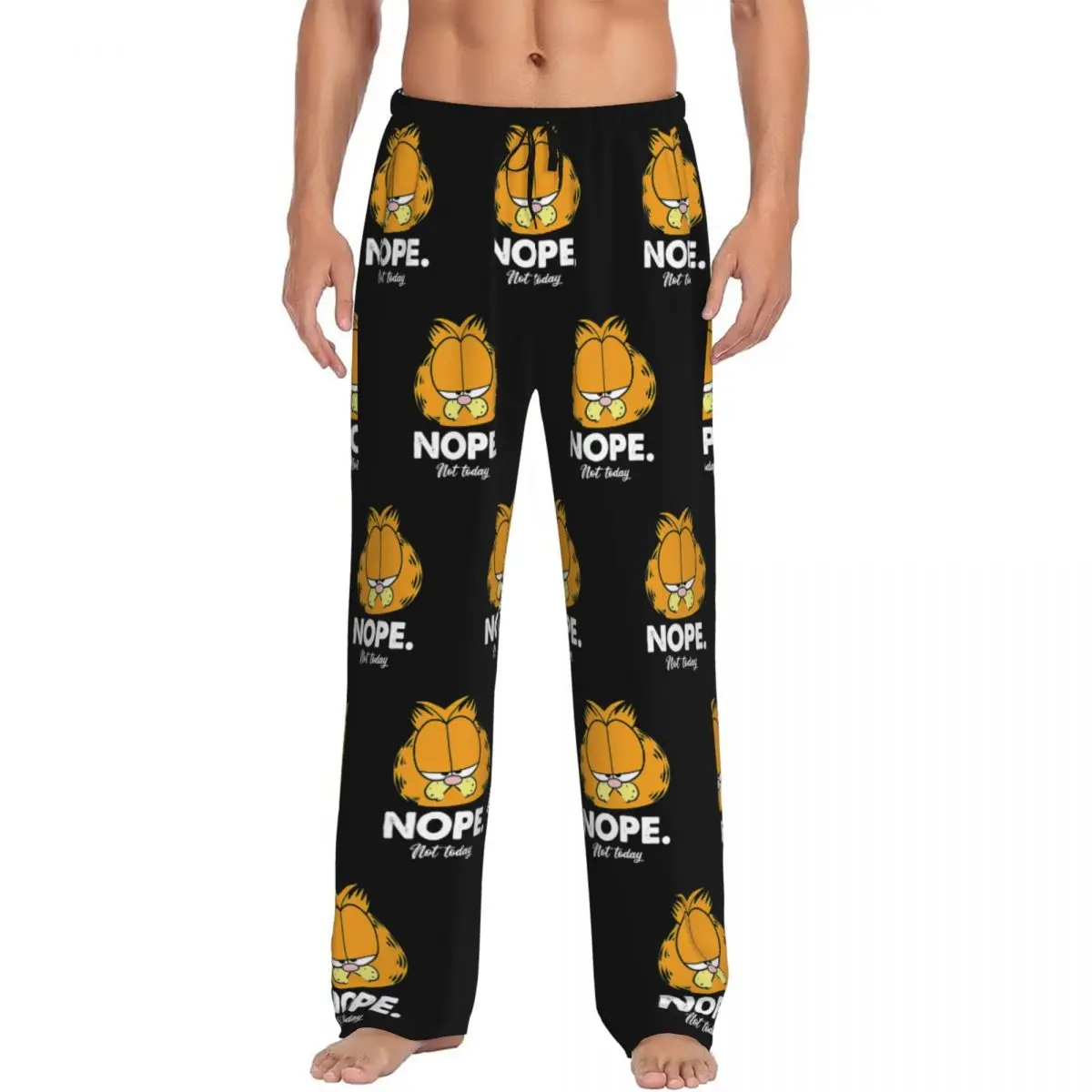 Custom Printed  Cat Nope Pajama Pants Men's Cartoon Comic Cat Sleep Sleepwear Bottoms with Pockets