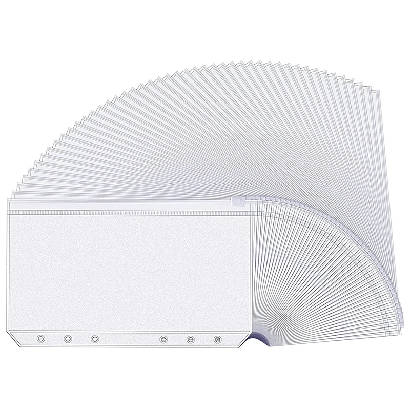 48 Pieces Binder Pockets 6 Holes Zipper Binder Pouch Folders Clear Waterproof PVC Loose Leaf Bags (A6)-AD33