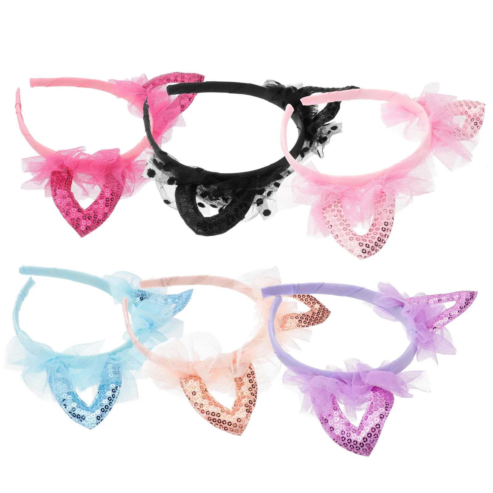 

6 Pcs Cat Ears Headb Hair Hoops Lightweight Non Fading Reusable Christmas Easter Party Hair Decoration Mixed Color