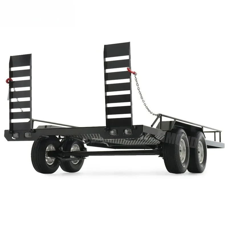 1/10 Scale Metal Dual Axle Flatbed Trailer, Upgrade Mod Parts for 1/10 RC Crawler Off-Road Model Vehicle, DIY Modified Accessory