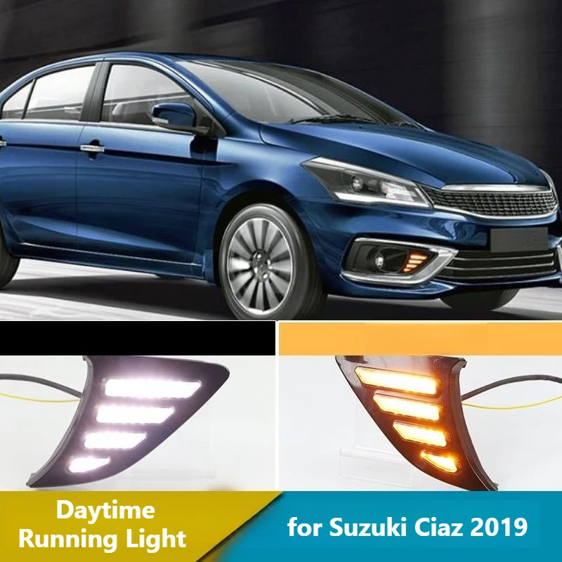 

Дневные ходовые огни (ДХО) для Suzuki Ciaz 2019, светодиодные, с функцией указателя поворота (желтый динамический сигнал), передние противотуманные фары, модифицированные, 12В, белый свет