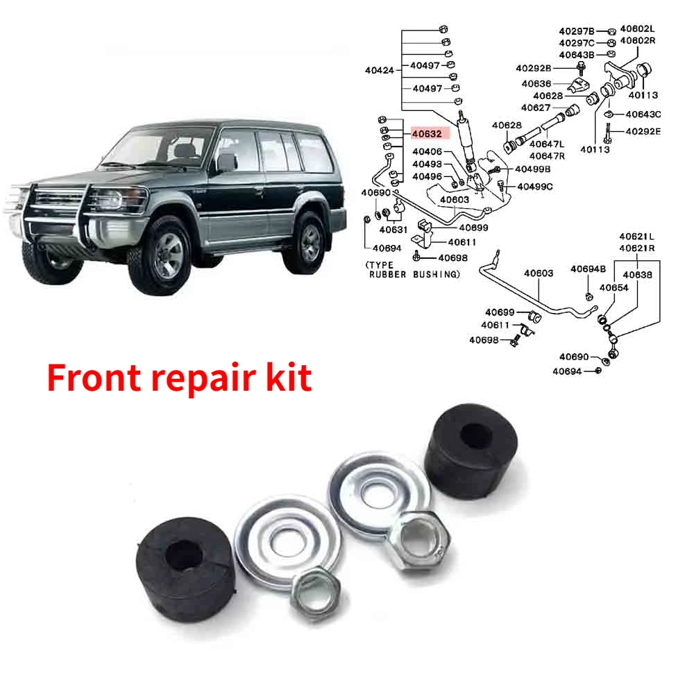 1 Kit Front Suspension Stabilizer Link Rubber with Gasket for Pajero V30 V40 Front Strut Rubber Kit for Montero V20 V10 MB831039