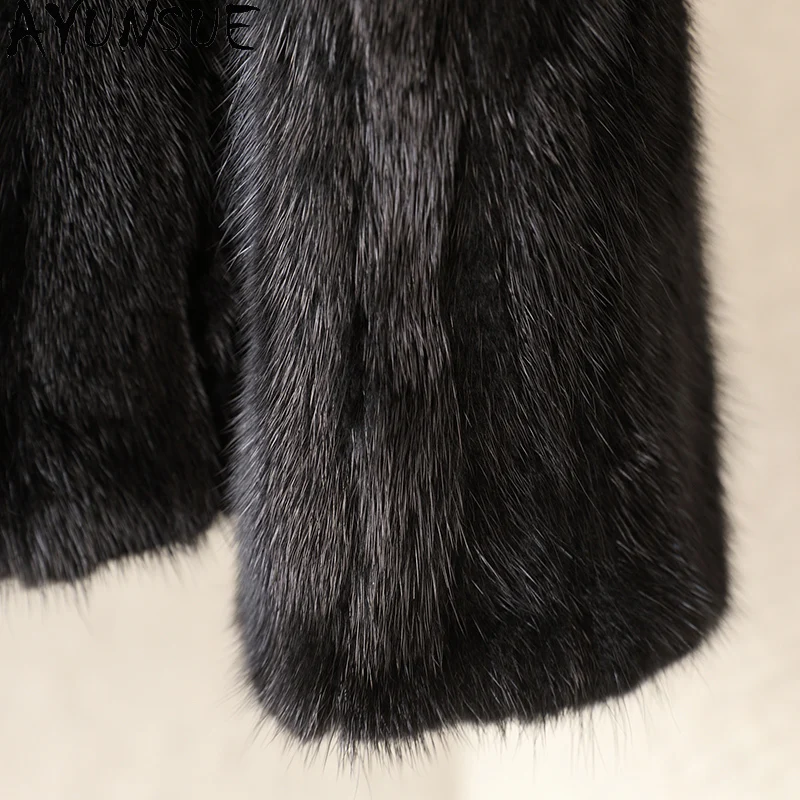 AYUNSUE Cappotto di Pelliccia di Visone Naturale Donna Breve 2025 Cappotto di Inverno per la Donna Cappotto di Pelliccia Nera Vestiti Delle Donne Femminile Echtpelz Mensola Damen