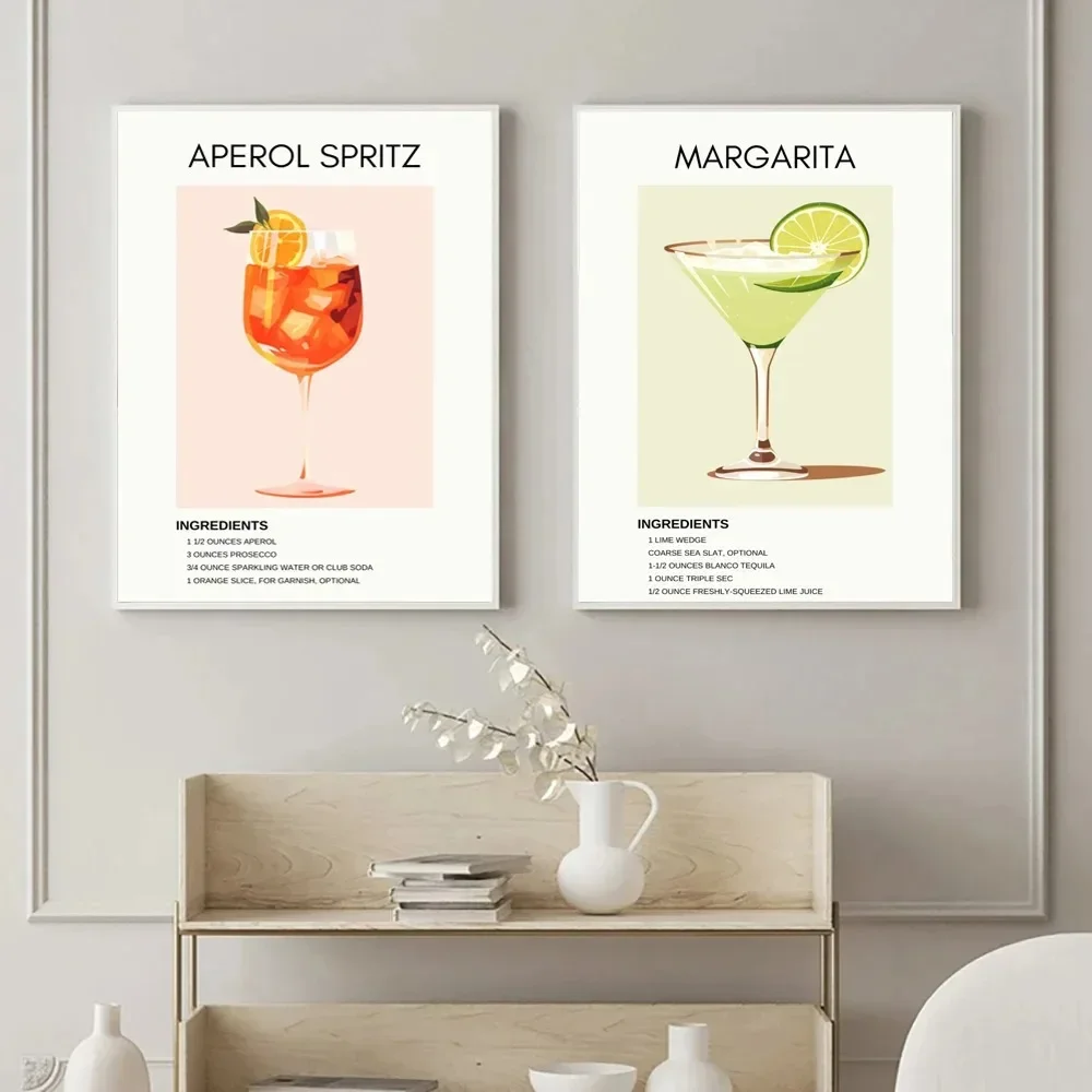 Retro Minimalist Classic Cocktails Martini Mojito Margarita Alcohol Wall Art Poster Canvas Painting Pictures Home Room Bar Decor