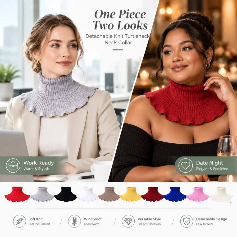 Women's Knitted Collar Scarf, Detachable Fake Turtleneck Scarf, Wrap-Around Zipper Collar, Suitable for Off-Shoulder Outfits. Women's Knitted Collar Scarf, Detachable Fake Turtleneck Scarf, Wrap-Around Zipper Collar, Suitable for Off-Shoulder Outfits