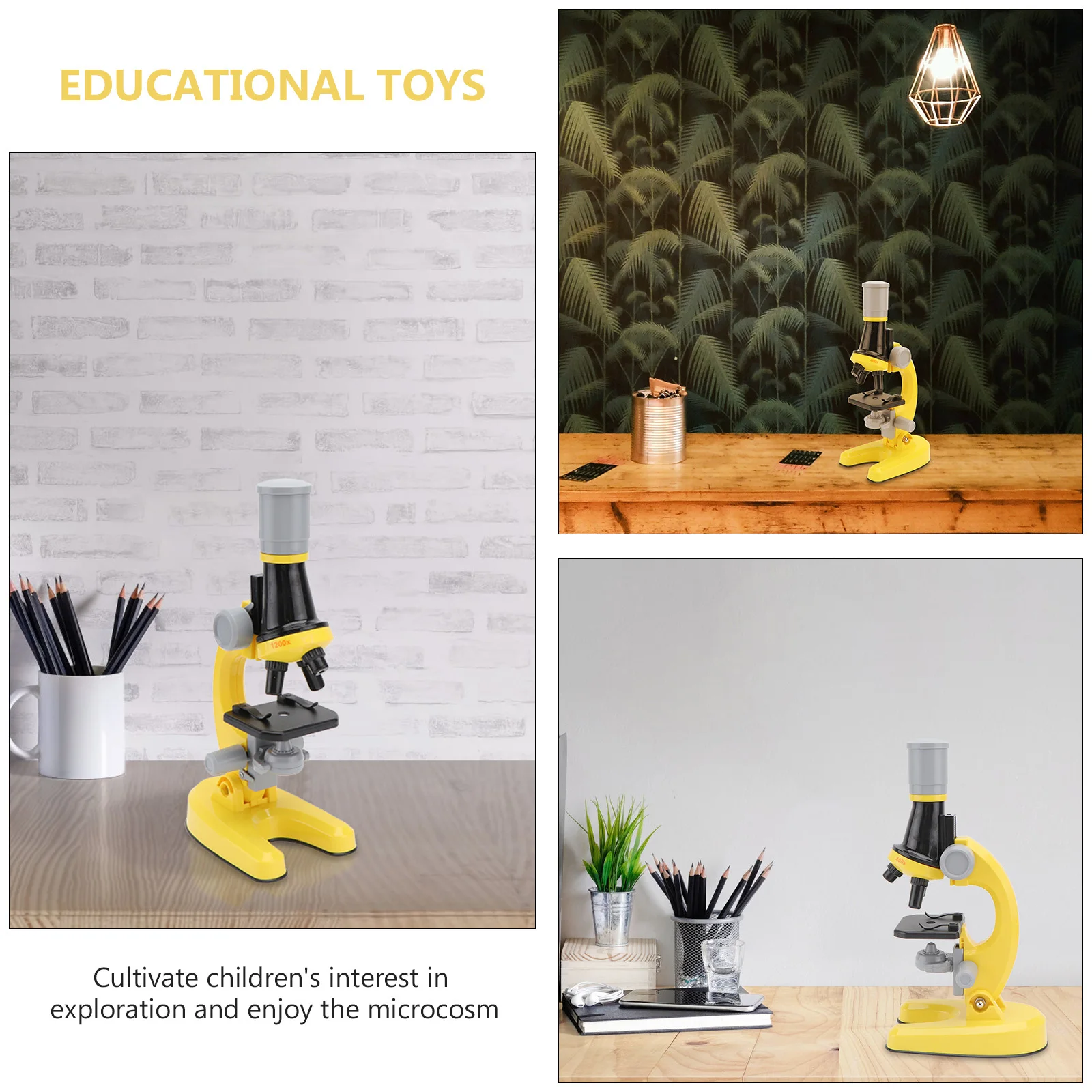 1 مجموعة 1 مجموعة مجهر أصفر للأطفال قابل للتعديل مصباح ليد العلوم أداة تعليمية المكبر تطوير التعلم اللعب