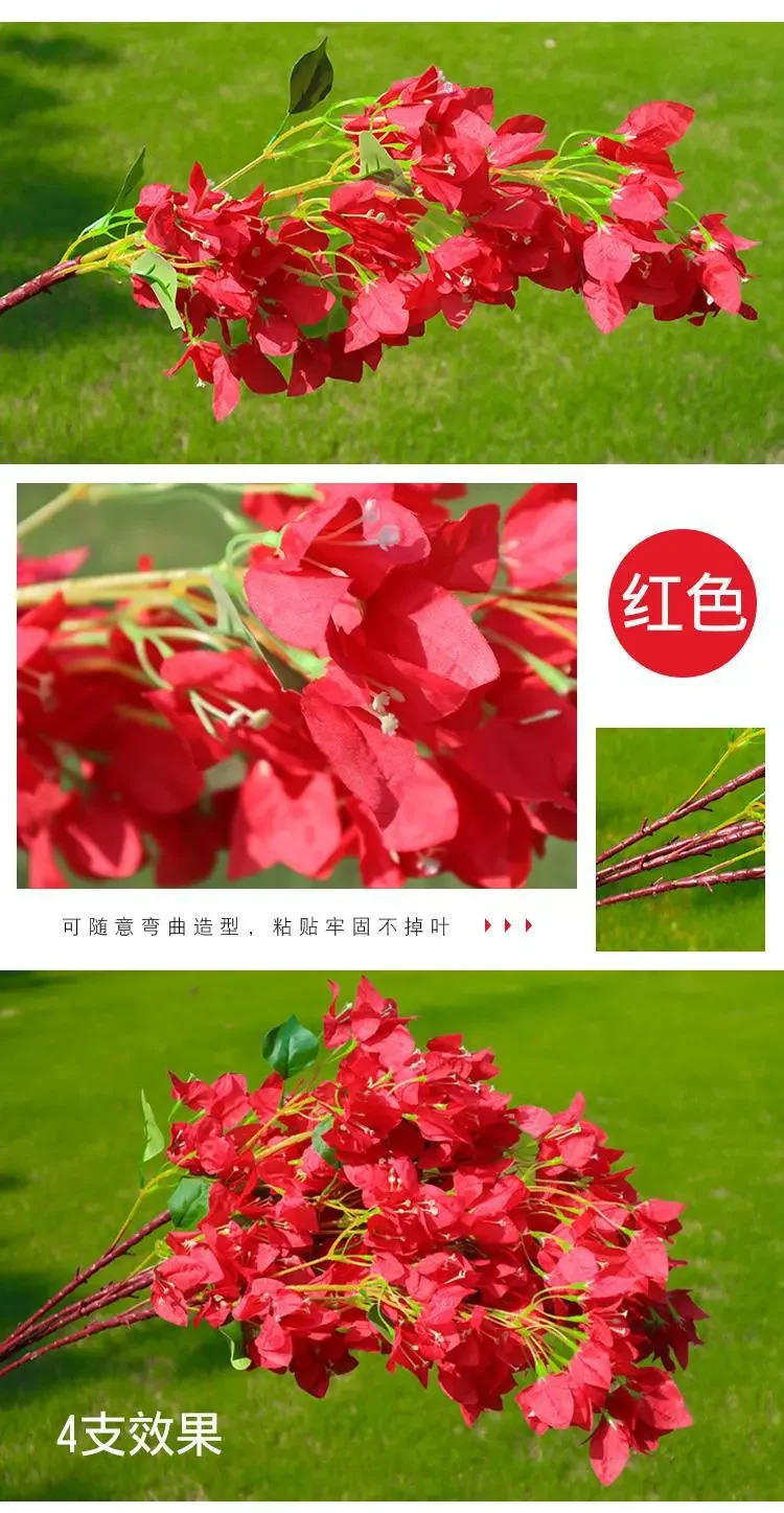 95cm Rayon-Bougainvillea-Zweige Rote Kunstblumen mit Drahtstiel Hochzeitsdekoration 100 Stück – Detail 11
