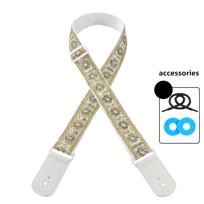 Acoustic Guitar Strap White Classical Bass Electric Guitar Strap Embroidery Strap For Guitar Musical Instruments Accessories