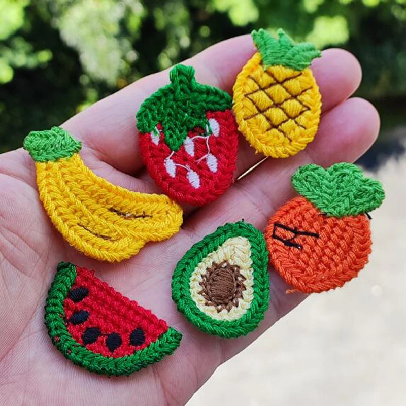 

20pcs/lot Cartoon Knitted Embroidery Fruit Series Patches Accessories Girls Headwear Hairpin Decorative Accessories