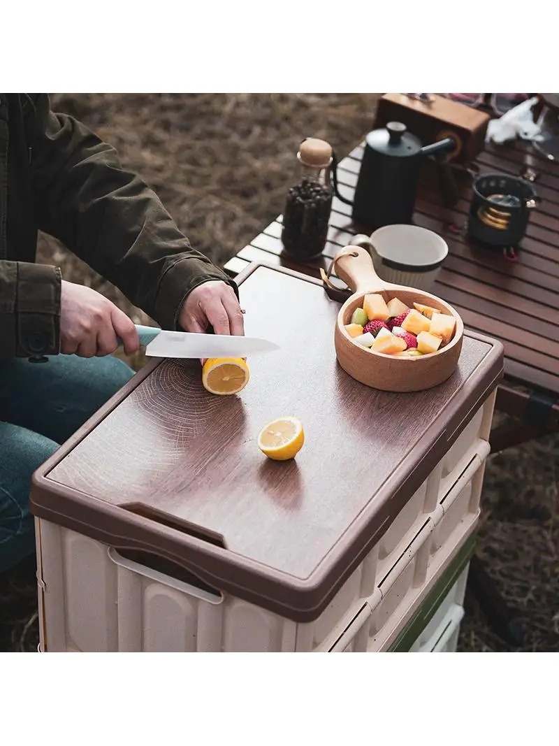 

Multifunctional Outdoor Camping Storage Box Wooden Cover Stackable PP Warehouse Organizing Box Family Storage Tools 1L Capacity