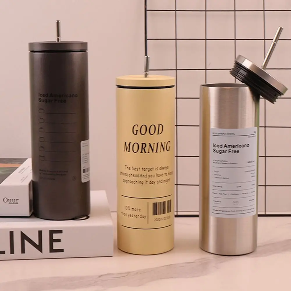 

600ml Thermal Water Bottle Creative with Straw Insulated Tea Mug Large Capacity Keeps Cold and Heat Stainless Steel Vacuum Flask