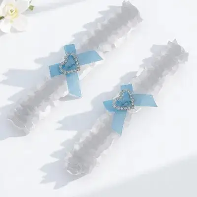 

2Pcs Lace Garter Wedding Set Bridal Accessories Bow Knot Rhinestone Heart Wedding Dress Decor Bride Gifts Belts,bride Gift