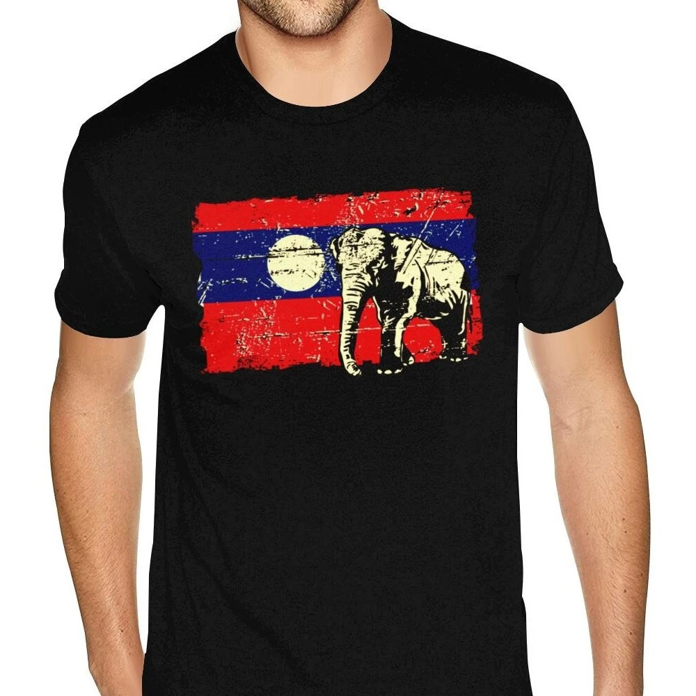 

Summer harajuku Birthday Elephant Laos Flag Mens Tshirt Men Top Quality Oversized Anime Men Ultra Cotton Crew Tees Shirt Print