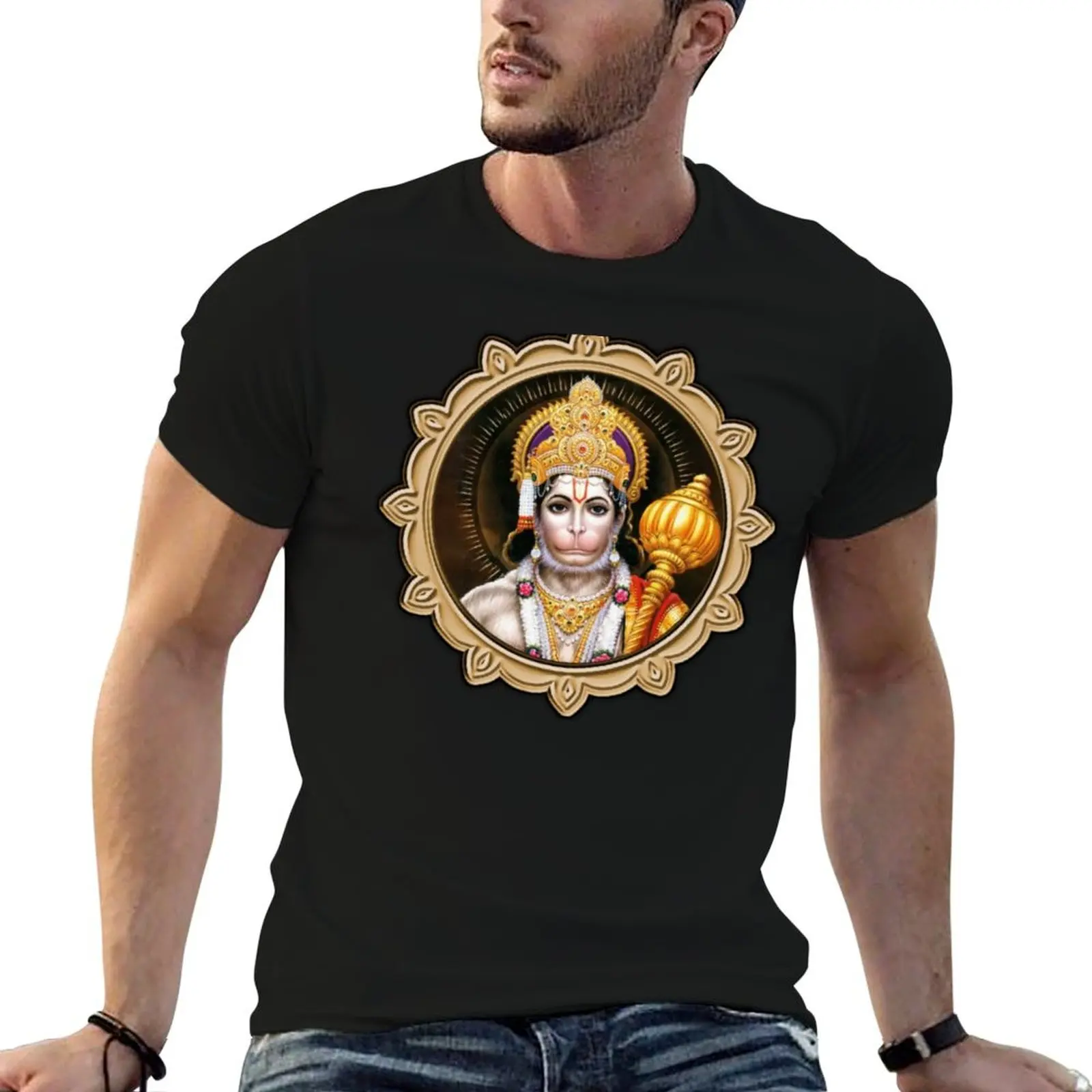 Lord Hanuman ji looking from mirror T-Shirt customs anime figures quick-drying tops men t shirt