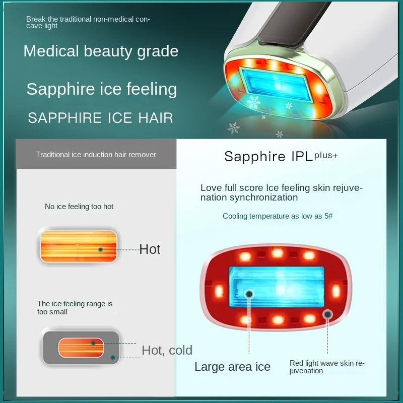 Sapphire laser home epilator red light rejuvenation IPL freezing point painless photon hair removal device جهاز تكبير المؤخرة