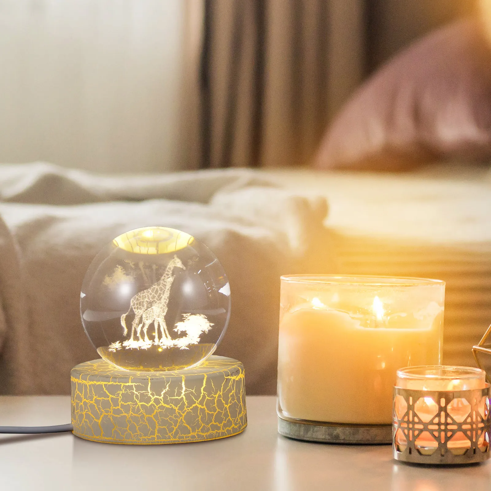 

Crystal Sphere Desktop Ornament Elegant Table Home Offices Sphere Ball with Stand Night Light Gift for Birthday Christmas Decor