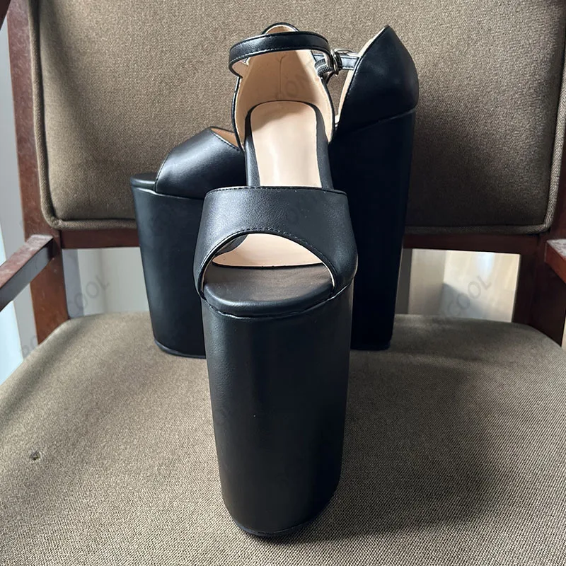 Ronticool New Women Platform Sandals Wedges High Heels Round Toe Elegant Black Cosplay Shoes Ladies US Plus Size 4-15