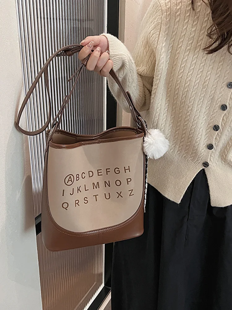 Bolsos de cubo con letras para Mujer, Bolso cruzado de cuero PU versátil, a la moda, de alta calidad