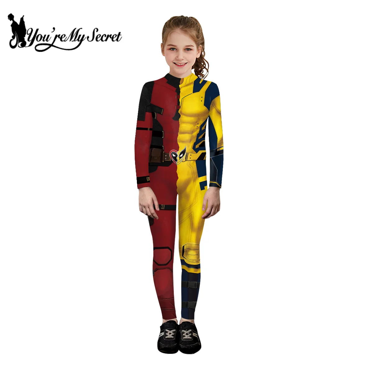 [You're My Secret] Kids Superhero Deadpool Wolverine Clown Moive Cosplay Costume Halloween Party Bodysuits Performance Dress Up