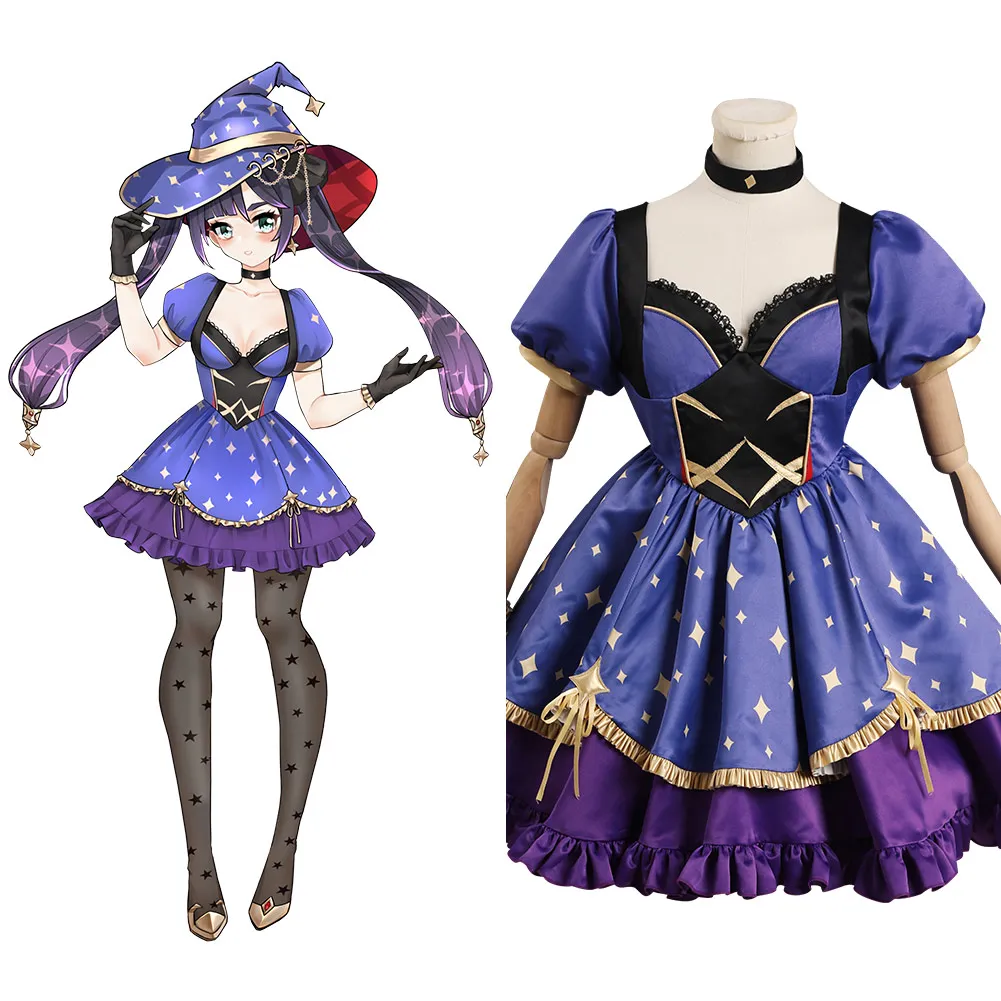 

Genshin Impact Mona Cosplay Costume Witch Dress Outfits Halloween Carnival Suit