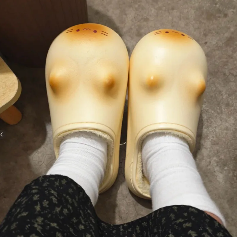 Waterproof Ultra Light Plush Cotton Slippers Outdoor Home Warm Couple Shoes Autumn and Winter Non-slip Bottom Cats Paws Slipper
