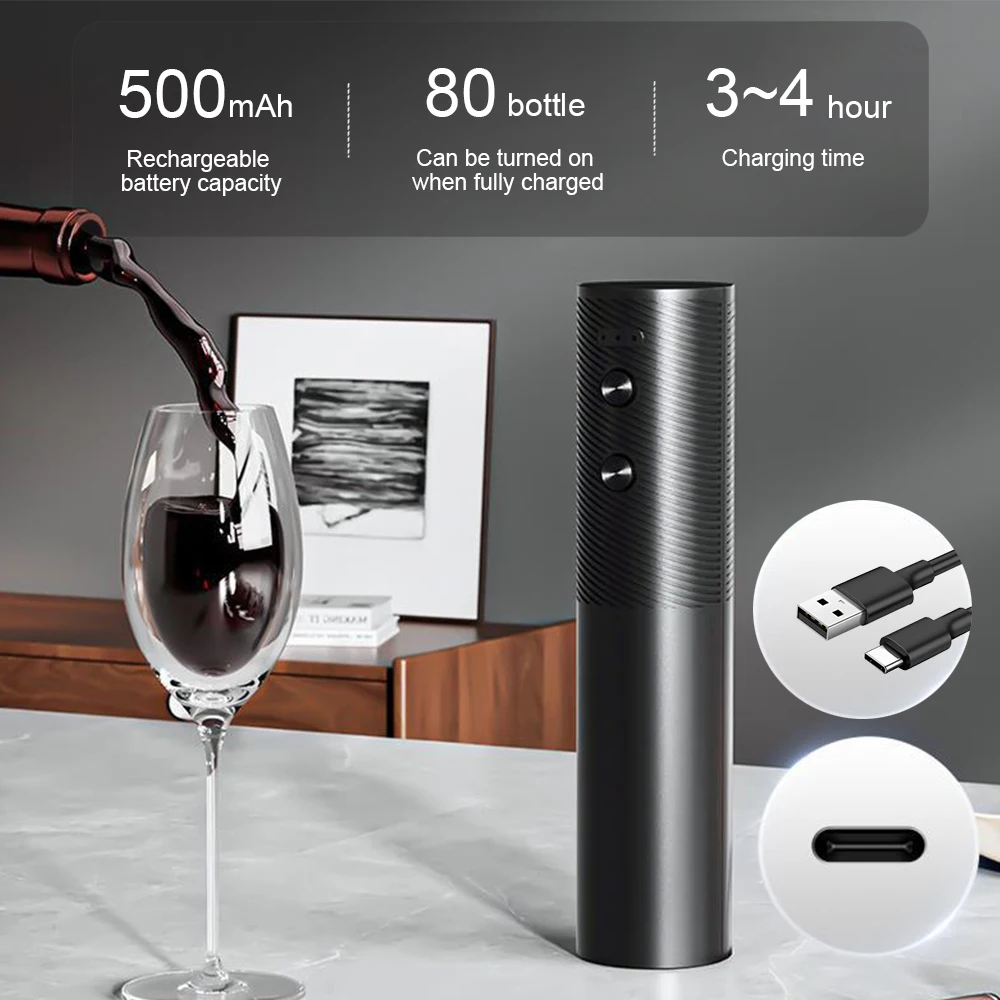 Rechargeable Electric Wine Bottle Opener One-click Button Automatic Wine Corkscrew USB Charging Wine Opener Kitchen Bar Tools