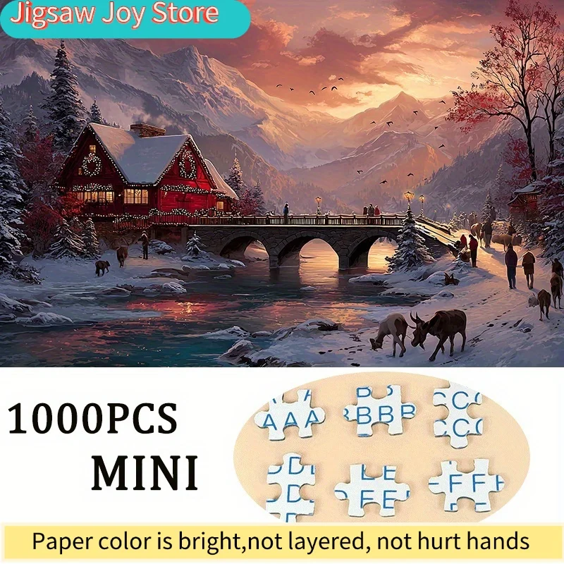 1 Caja (1000 Piezas) de Mini Rompecabezas de Papel para Adultos, Adecuado para Juegos de Fiesta y Actividades entre Familiares y Amigos - Cabaña junto al Río