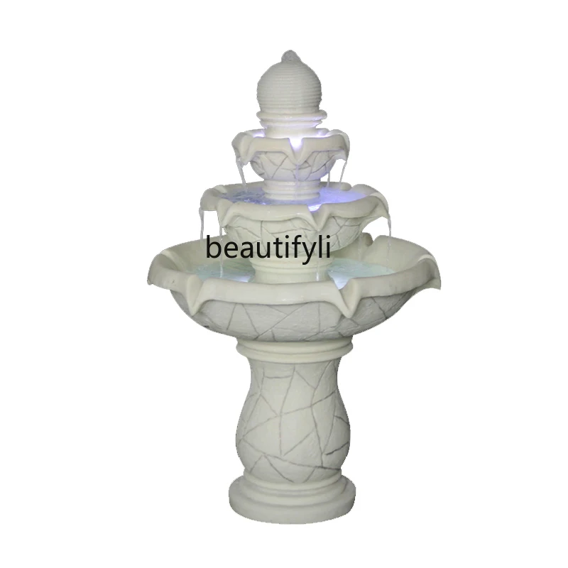 

Large floor-to-ceiling fish pond fountain flowing water three-layer water feature decoration European lucky feng shui wheel