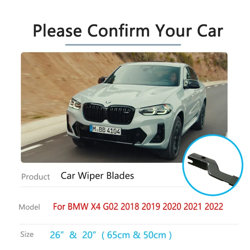 For BMW X4 G02 2018 2019 2020 2021 2022 Front Frameless Wiper Blades Windscreen Window 26