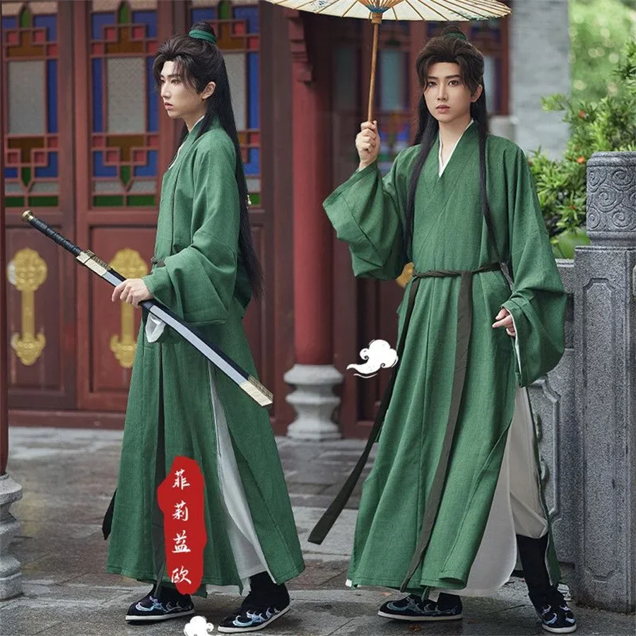 New Men Hanfu Original Traditional Chinese Swordsman Clothing Ancient Weijin Dynasty Cosplay Costume green Hanfu Dress Set