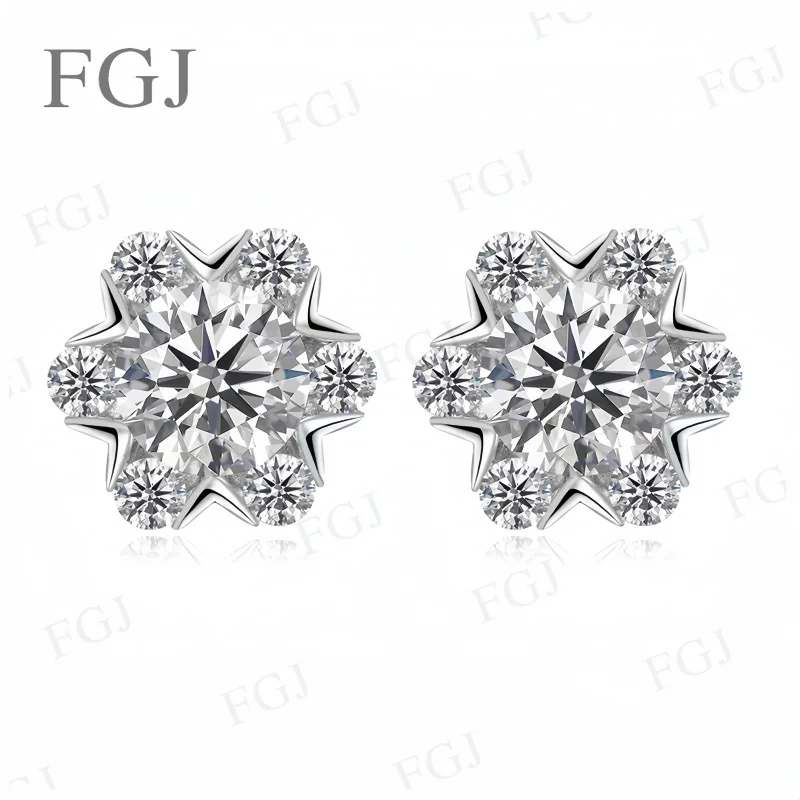 S925 Silber Rhodium-Plattierte Schneeflocken-Moissanit-Ohrringe 2CT D-Farbe Eleganter Feiner Schmuck Valentinstagsgeschenk für Frauen – Detail 6