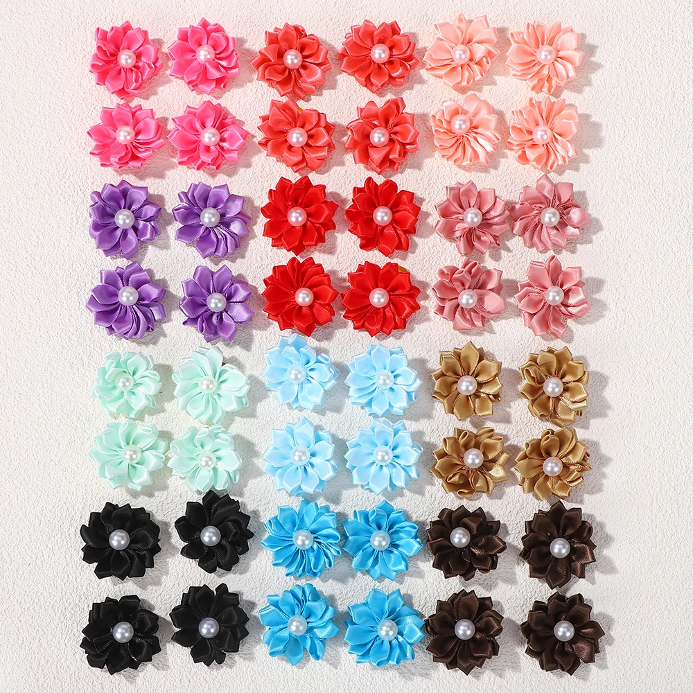 

40pcs/set Random Color Children's Floral Faux Pearl Rubber Band Ponytail Hair Ties Flower Hair Ties Hair Accessories
