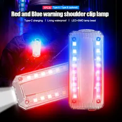 Luz de advertencia LED estroboscópica roja y azul, Clip de hombro de policía, luz de advertencia de seguridad para correr al aire libre, Lámpara de trabajo impermeable, luz para casco