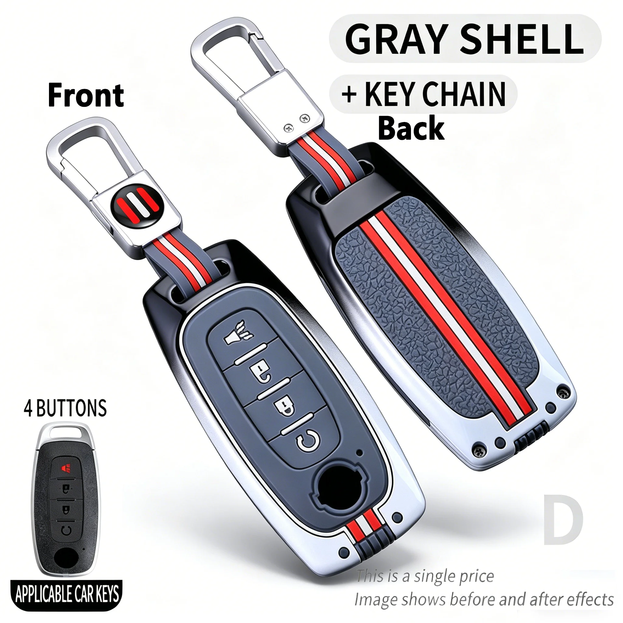 

Gray Leather Key Fob Cover for Yamaha Nmax 155 Xmax 300 Nvx 2-Button Motorcycle Key Protector with Keychain