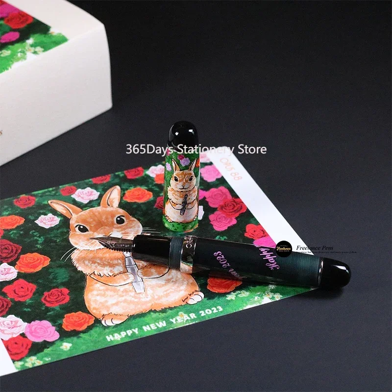 Stock OPUS88 New Year Rabbit Resin Fountain Pen Pocket Orthodox Drop-in Translucent Acrylic Pen Body Writing Gift