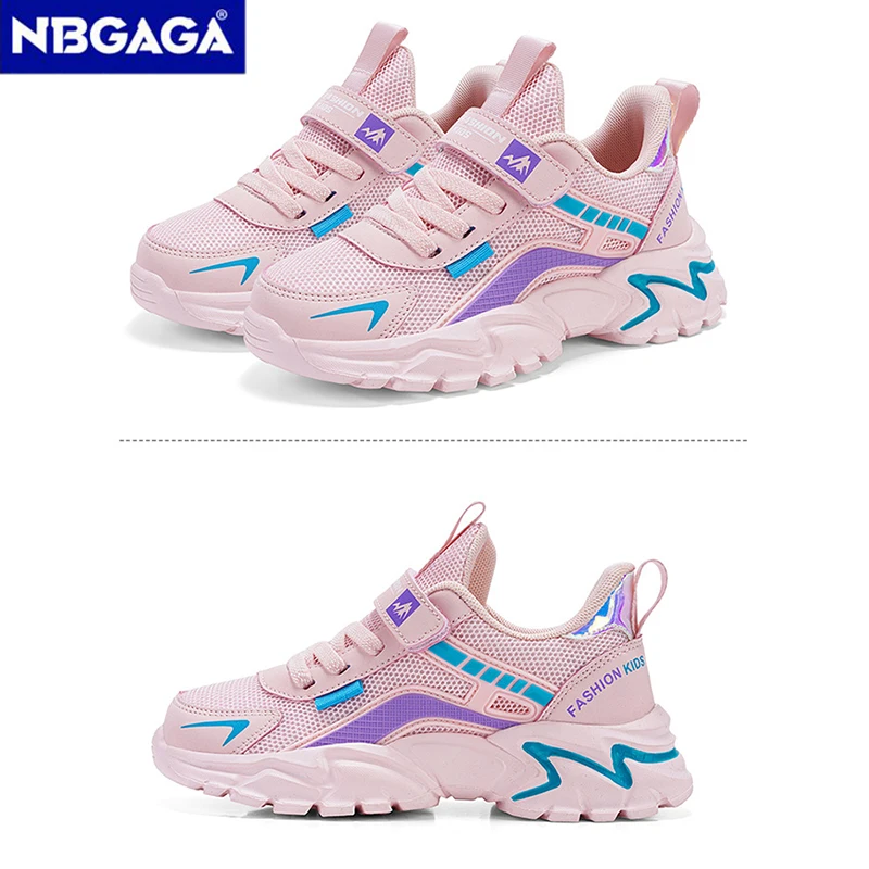 Spring New Kids Sneakers Girls Casual Mesh Solid Pink School Shoes Outdoor Breathable Running Shoe Tenis Non-slip Children Sport