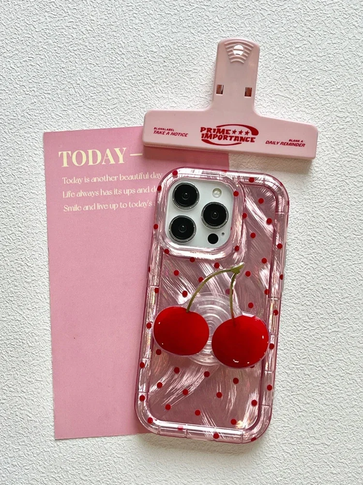 

Japanese and Korean sweetheart Spice Girl Laser Poldot Cherry for iPhone 16promax phone case iphone15 New 14 grapefruit color