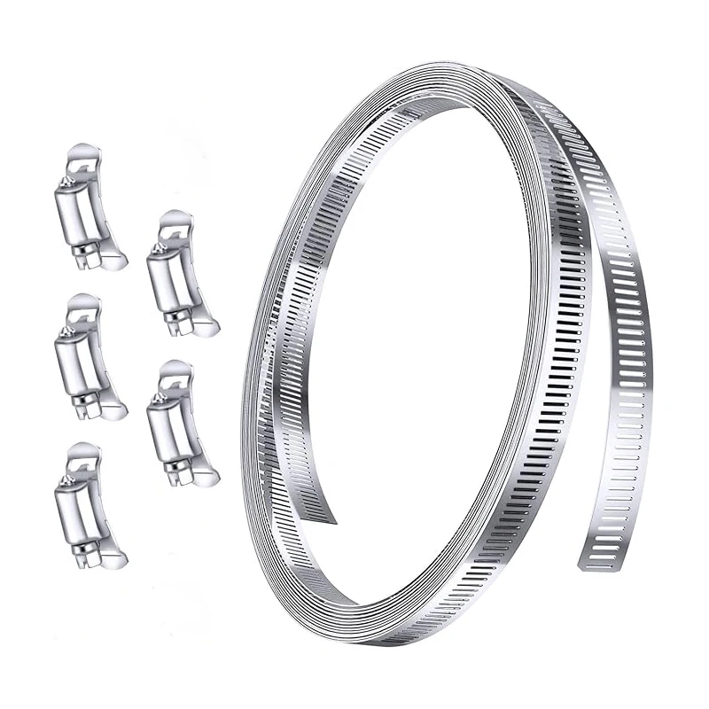 

6.5ft+5fasteners 304 stainless steel hose clamp adjustable pipe ducting hose clamp diy screw band with fasteners worm gear clip